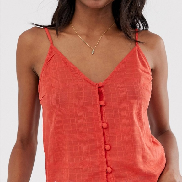 URBAN OUTFITTERS ASOS DESIGN CAMI BUTTON FRONT SUN TOP IN SHEER GRID CHECK Sz 10 - Picture 3 of 7